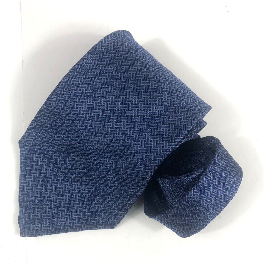Vintage Perry Ellis Portfolio 100% Silk Two-Tone Blue Basket Weave Men's USA